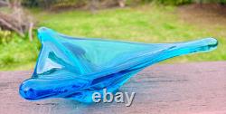 Vintage Murano Glass Bowl, Aqua Blue Hand Blown Art Glass, Mid Century Italian