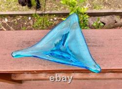 Vintage Murano Glass Bowl, Aqua Blue Hand Blown Art Glass, Mid Century Italian