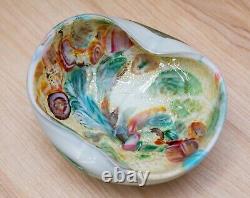 Vintage Murano Glass Bowl Aventurine Latticino Tutti Frutti Murrine MCM