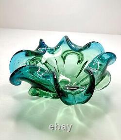 Vintage Murano Glass Bowl Barovier Toso Flower Console Dish Rolled Edge Blue 9