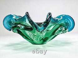 Vintage Murano Glass Bowl Barovier Toso Flower Console Dish Rolled Edge Blue 9