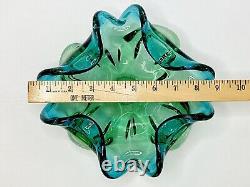 Vintage Murano Glass Bowl Barovier Toso Flower Console Dish Rolled Edge Blue 9