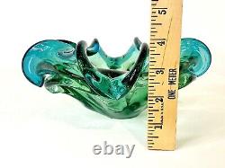 Vintage Murano Glass Bowl Barovier Toso Flower Console Dish Rolled Edge Blue 9