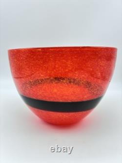 Vintage Murano Glass Bowl Ca Dei Vetrai Orange Black Band Mid Century