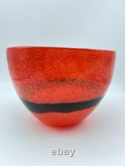 Vintage Murano Glass Bowl Ca Dei Vetrai Orange Black Band Mid Century