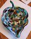 Vintage Murano Glass Bowl Candy Trinket Dish Leaf Shaped Amazing Colors