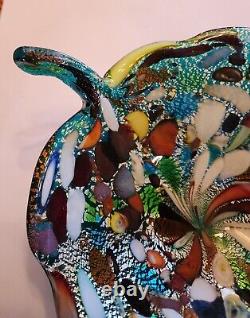 Vintage Murano Glass Bowl Candy Trinket Dish Leaf Shaped Amazing Colors