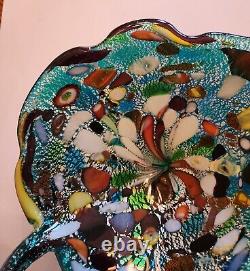 Vintage Murano Glass Bowl Candy Trinket Dish Leaf Shaped Amazing Colors