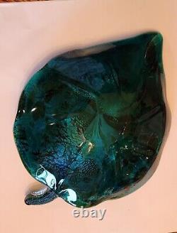 Vintage Murano Glass Bowl Candy Trinket Dish Leaf Shaped Amazing Colors