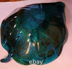 Vintage Murano Glass Bowl Candy Trinket Dish Leaf Shaped Amazing Colors