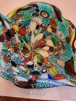 Vintage Murano Glass Bowl Candy Trinket Dish Leaf Shaped Amazing Colors