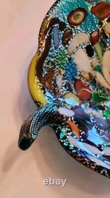 Vintage Murano Glass Bowl Candy Trinket Dish Leaf Shaped Amazing Colors