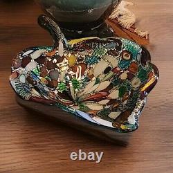 Vintage Murano Glass Bowl Candy Trinket Dish Leaf Shaped Amazing Colors