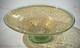 Vintage Murano Glass Bowl, Crackled Gold Leaf, Green Foot, NOS 9 Italy