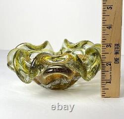 Vintage Murano Glass Bowl Flower Console Dish Rolled Edge Gold Silver UV GLOW