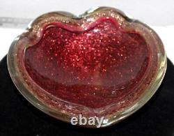 Vintage Murano Glass Bowl Heart Shape Pink Gold in Clear