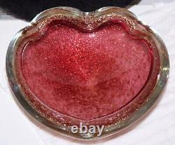 Vintage Murano Glass Bowl Heart Shape Pink Gold in Clear