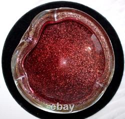 Vintage Murano Glass Bowl Heart Shape Pink Gold in Clear