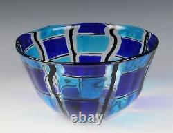 Vintage Murano Glass Bowl Italian Venetian Unsigned Blue Black