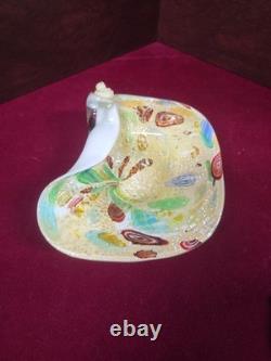 Vintage Murano Glass Bowl Millefiori Tutti Fruity Scroll Corner See Spot
