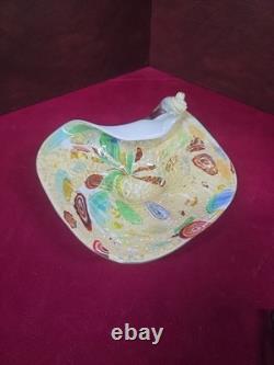Vintage Murano Glass Bowl Millefiori Tutti Fruity Scroll Corner See Spot