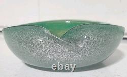 Vintage Murano Glass Bowl Pulegoso Style Glass Green & Aventurine Gold Flakes