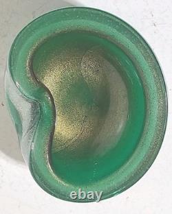 Vintage Murano Glass Bowl Pulegoso Style Glass Green & Aventurine Gold Flakes