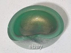 Vintage Murano Glass Bowl Pulegoso Style Glass Green & Aventurine Gold Flakes