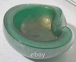 Vintage Murano Glass Bowl Pulegoso Style Glass Green & Aventurine Gold Flakes