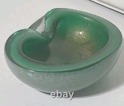 Vintage Murano Glass Bowl Pulegoso Style Glass Green & Aventurine Gold Flakes