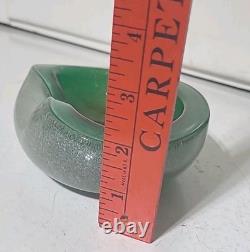 Vintage Murano Glass Bowl Pulegoso Style Glass Green & Aventurine Gold Flakes