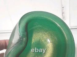Vintage Murano Glass Bowl Pulegoso Style Glass Green & Aventurine Gold Flakes