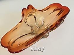 Vintage Murano Glass Bowl Red Amber 1950s Candy Bowl Handblown Freeform Organic Vintage Murano Glass Bowl Red Amber 1950s Candy Bowl Handblown Freeform Organic