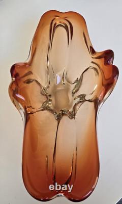 Vintage Murano Glass Bowl Red Amber 1950s Candy Bowl Handblown Freeform Organic Vintage Murano Glass Bowl Red Amber 1950s Candy Bowl Handblown Freeform Organic