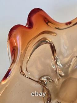 Vintage Murano Glass Bowl Red Amber 1950s Candy Bowl Handblown Freeform Organic Vintage Murano Glass Bowl Red Amber 1950s Candy Bowl Handblown Freeform Organic