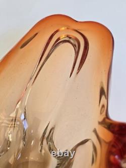 Vintage Murano Glass Bowl Red Amber 1950s Candy Bowl Handblown Freeform Organic Vintage Murano Glass Bowl Red Amber 1950s Candy Bowl Handblown Freeform Organic