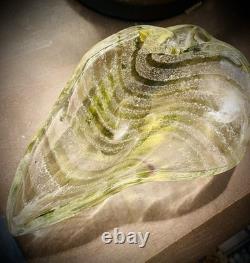 Vintage Murano Glass Bowl Shell Shape Venitian Green
