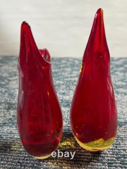 Vintage Murano Glass Bud Vase Red/Gold Sommerso Glass Lot of 2 Please Read