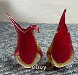 Vintage Murano Glass Bud Vase Red/Gold Sommerso Glass Lot of 2 Please Read