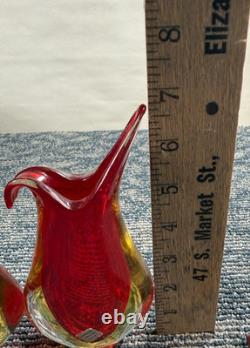 Vintage Murano Glass Bud Vase Red/Gold Sommerso Glass Lot of 2 Please Read