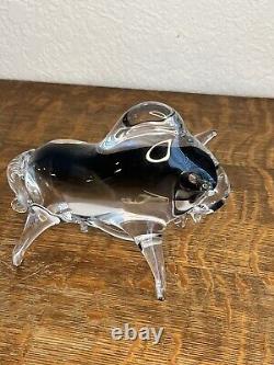 Vintage Murano Glass Bull Italy, Clear & Smoke Grey Glass Charging Bull