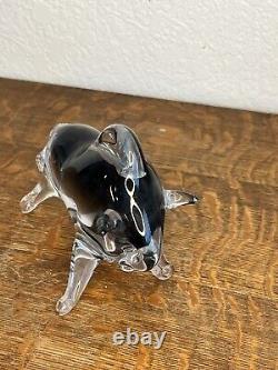 Vintage Murano Glass Bull Italy, Clear & Smoke Grey Glass Charging Bull