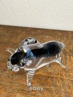 Vintage Murano Glass Bull Italy, Clear & Smoke Grey Glass Charging Bull