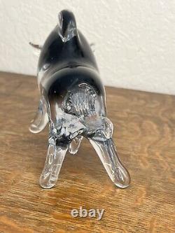 Vintage Murano Glass Bull Italy, Clear & Smoke Grey Glass Charging Bull