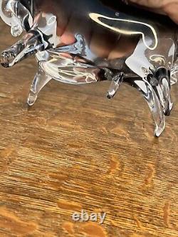 Vintage Murano Glass Bull Italy, Clear & Smoke Grey Glass Charging Bull