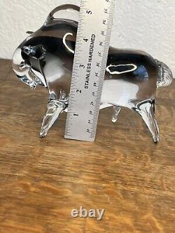 Vintage Murano Glass Bull Italy, Clear & Smoke Grey Glass Charging Bull