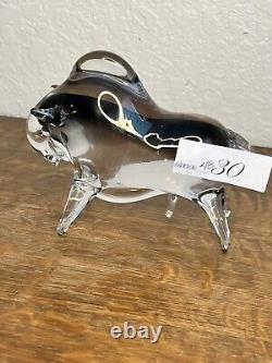 Vintage Murano Glass Bull Italy, Clear & Smoke Grey Glass Charging Bull