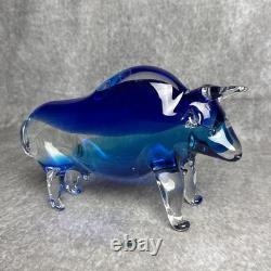 Vintage Murano Glass Bull Large Figurine Blue 9 x 6