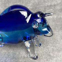 Vintage Murano Glass Bull Large Figurine Blue 9 x 6