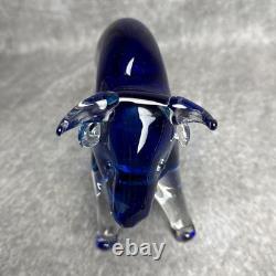 Vintage Murano Glass Bull Large Figurine Blue 9 x 6